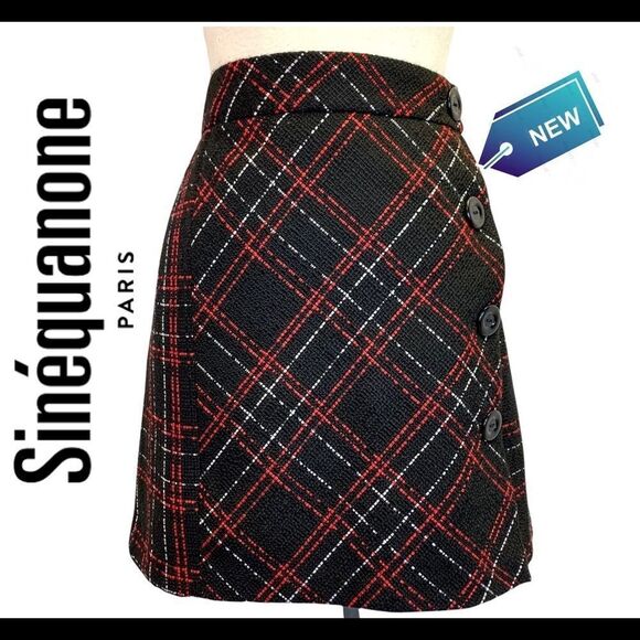 Sinequanone NWT Red Black Plaid Irise Skirt Size 14 - Picture 8 of 8